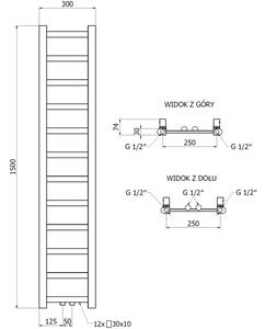 Mexen Bolt radiatore da bagno 1500 x 300 mm, 295 W, bianco - W126-1500-300-00-20