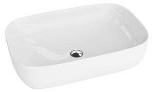 LAVITA Lavabo da appoggio Alava | Lavabo da appoggio rettangolare | Lavabo senza troppopieno e foro per rubinetto | In porcellana di alta qualità | Lavabo | 60x38,5x14,5 cm | Bianco lucido