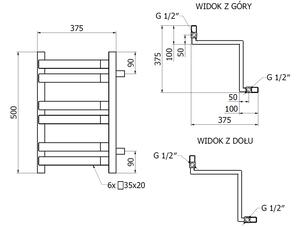 Mexen Loop radiatore da bagno angolare 500 x 375 mm, 253 W, bianco - W129-0500-350-00-20