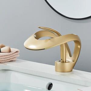 Rubinetteria per bagno - Miscelatore per lavabo - Montaggio da appoggio - 1 foro - Monocomando - Ottone - Acqua calda/fredda - Oro
