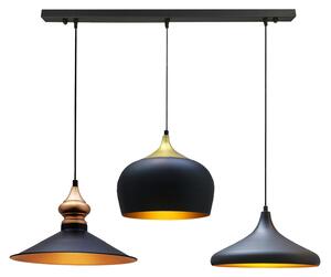 Lampada a sospensione per tavolo da pranzo a 3 luci E27 in metallo nero