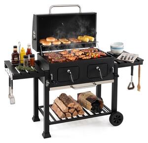Barbecue a carbone KOMFOTTEU con ruote, completo di copertura per terrazza e picnic | Griglia da esterno mobile con 2 tavolini laterali, termometro e griglia. Robusto barbecue a carbone, ideale per cucinare all'aperto in giardino