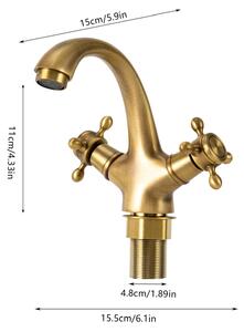 Rubinetto da bagno - Miscelatore per lavabo - Montaggio a vista - 2 maniglie caldo/freddo - Acciaio inossidabile 304 - Cartuccia in Vetroceramica - Superficie verniciata - 15,5×15×11 cm