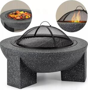 Caminetto da giardino per terrazza o proprietà - Granito scuro + griglia + attizzatoio