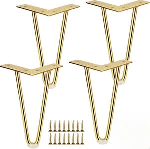 Set di 4 gambe per tavolo dorate, alte 20 cm, con protezioni per il pavimento