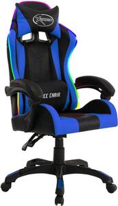 Sedia da Gaming con Luci a LED RGB Blu e Nera in Pelle finta
