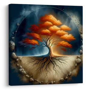 Quadro su tela – Albero della vita autunnale con radici