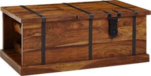 Tavolino 100x60x40 cm in legno massiccio di sheesham cassettiera con portabottiglie | Wohnling