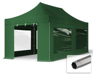 TOOLPORT 3x6m gazebo pieghevole con laterali (finestre panoramiche), PREMIUM acciaio, verde scuro