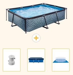 Piscina fuori terra rettangolare - aspetto pietra - 300x200x65 cm - composta da 4 elementi - SCB76
