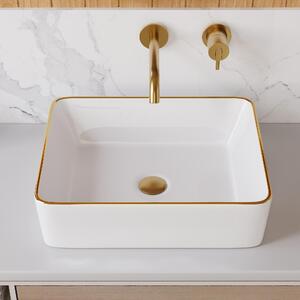 DeerValley Lavabo quadrato bianco con bordo dorato Lavabo da appoggio in Vetroceramica Bagno Lavabo per il bagno e il WC degli ospiti