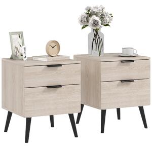 HOMCOM Set 2 Comodini Stile Nordico con Cassetto e Base Rialzata, in Legno, 40x40x50 cm, color Quercia | Aosom Italy