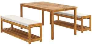 Outsunny Set da 3 pz. Mobili da giardino, con tavolo da pranzo con foro per ombrellone e 2 panche 150 x 85 x 75 cm Legno | Aosom Italy