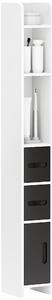 Kleankin Colonna Bagno con 3 Mensole e 3 Armadietti, in Legno, 15x17x120 cm, Bianco e Nero | Aosom Italy