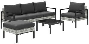 Outsunny Set lounge da giardino per 5 persone, lounge per balcone in rattan, con poltrone, sgabello e tavolino, Grigio chiaro | Aosom Italy