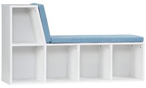 HOMCOM Libreria banco 2 in 1 con 5 compartimenti di archiviazione e 2 cuscini 108 x 30 x 60 cm bianco e blu | Aosom Italy