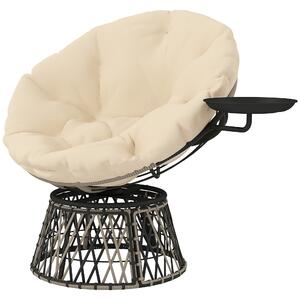 Outsunny Poltrona Papasan in rattan, girevole 360°, con cuscino, Diametro 90 cm, Beige | Aosom Italy
