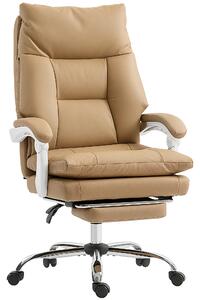 HOMCOM Sedia da Ufficio Ergonomica con Supporto Lombare, Bracciolo Pieghevole, Poggiapiedi Marrone Chiaro | Aosom Italy