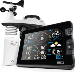 Stazione meteorologica EMOS WLAN con anemometro e pluviometro - per previsioni del tempo, per interni ed esterni - Monitora ora, data, temperatura, umidità, pressione atmosferica - Previsioni a 12-24 ore