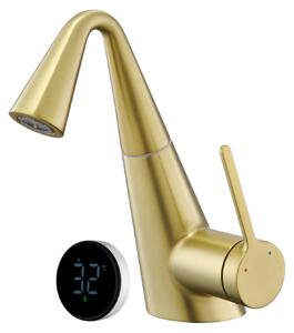Miscelatore per lavabo con display a LED, indicatore di temperatura, rubinetto da bagno con soffione estraibile, in ottone, miscelatore monocomando, girevole a 360 gradi, solo acqua fredda