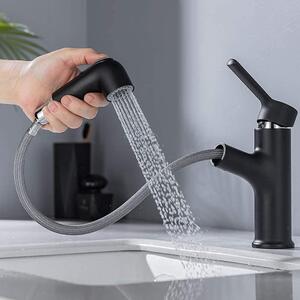 Rubinetto per lavabo nero con 2 getti e aeratore estraibile