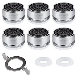 M91005, set di 6 rubinetti aeratori M24, rubinetti per lavabo con filtro, corpo in ottone e filtro in ABS, inclusi 8 guarnizioni e 1 chiave inglese, colore argento
