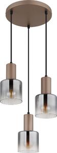 Lampada a sospensione, color caffè, vetro fumé, H 150 cm