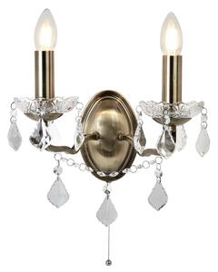 Applique Classica Parigi Acciaio Ottone Vetro Trasparente 2 Luci E14