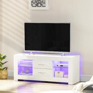 HOMCOM Mobile Porta TV da 55" con Luci LED a 12 Colori e Telecomando, Legno e Vetro 120x40x50cm, Bianco