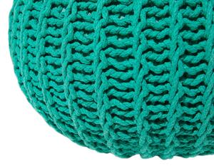 Pouf ottomana verde in cotone lavorato a maglia perline EPS riempimento rotondo piccolo poggiapiedi 50 x 35 cm Beliani