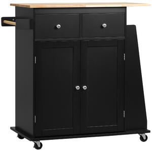 HOMCOM Carrello da Cucina con Armadietto, 2 Cassetti e Portaspezie, Isola da Cucina in Legno, 89x45x89.5cm, Nero