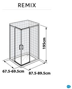 Box doccia rettangolare scorrevole Remix 70 x 90 cm, H 195 cm in vetro, spessore 6 mm trasparente cromato