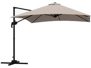 Outsunny Ombrellone 3x3 m a Braccio con 8 Stecche, Pedale e Manovella, in Alluminio e Poliestere, color Khaki|Aosom