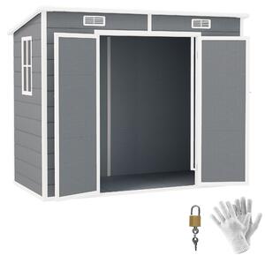 Outsunny Casetta da Giardino in Resina con Pavimento, 2 Porte con Blocco, Finestra, 2.4 x 1.3 m, Grigio