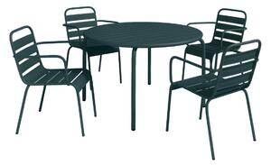 Sala da pranzo da giardino un tavolo D.110 cm e 4 poltrone impilabili Metallo Verde abete - MIRMANDE di MYLIA