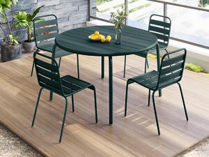 Sala da pranzo da giardino un tavolo D.110 cm e 4 sedie impilabili in Metallo Verde abete - MIRMANDE di MYLIA