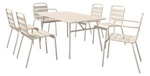 Sala da pranzo da giardino 1 tavolo L.160 2 sedie braccioli 4 sedie impil. Metallo Beige - MIRMANDE di MYLIA