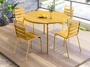 Sala da pranzo da giardino un tavolo D.110 cm e 4 sedie impilabili Metallo Giallo senape - MIRMANDE di MYLIA