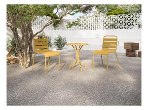 Sala da pranzo da giardino un tavolo D.60 cm e 2 sedie impilabili in Metallo Giallo senape - MIRMANDE di MYLIA