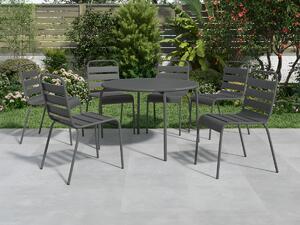 Set da pranzo da giardino in metallo - un tavolo rotondo D.130cm e 6 sedie impilabili - Grigio scuro - MIRMANDE di MYLIA