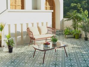 Salotto da giardino Resina intrecciata: 1 divano angolare 2 posti e 1 tavolino Terracotta - LOUSINI di MYLIA