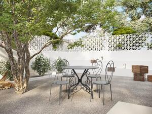 Set da pranzo da giardino in metallo effetto ferro battuto: un tavolo D.120cm e 4 sedie impilabili - Antracite - GUERMANTES di MYLIA