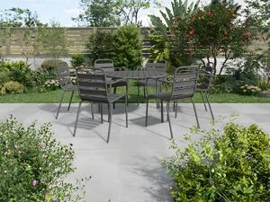Sala da pranzo per giardino in metallo - un tavolo rotondo D.130cm e 6 sedie impilabili - Grigio scuro - MIRMANDE di MYLIA