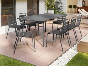 Sala da pranzo da giardino in metallo - un tavolo L.200 cm e 8 sedie impilabili - Grigio scuro - MIRMANDE di MYLIA