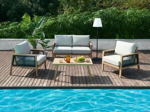 Salotto giardino Alluminio e Resina: divano 2 posti, 2 poltrone, 1 tavolino Naturale chiaro - GRAZ di MYLIA