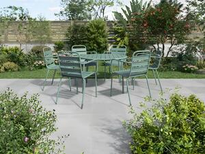 Set da pranzo da giardino in metallo - un tavolo rotondo D.130cm e 6 sedie impilabili - Verde mandorla - MIRMANDE di MYLIA