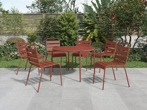Set da pranzo da giardino in metallo - un tavolo rotondo D.130cm e 6 sedie impilabili - Terracotta - MIRMANDE di MYLIA