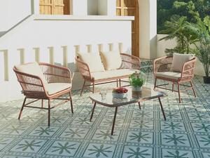 Set da giardino in resina intrecciata: 1 divano a 2 posti, 2 poltrone e 1 tavolino - Terracotta - LOUSINI di MYLIA