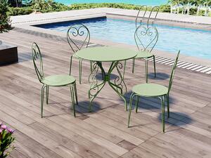 Sala da pranzo da giardino in Metallo stile ferro battuto: tavolo+4 sedie impilabili Verde mandorla GUERMANTES