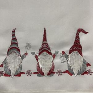 Stola natalizia bianca con ricamo elfo rosso Larghezza: 55 cm | Lunghezza: 120 cm